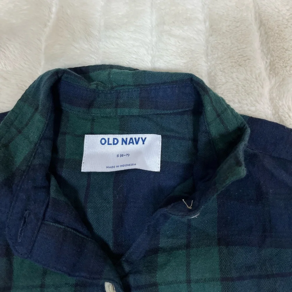 Old Navy Girls S 6/7 Blue Green Plaid School Preppy Lumberjack Fall Winter Dress